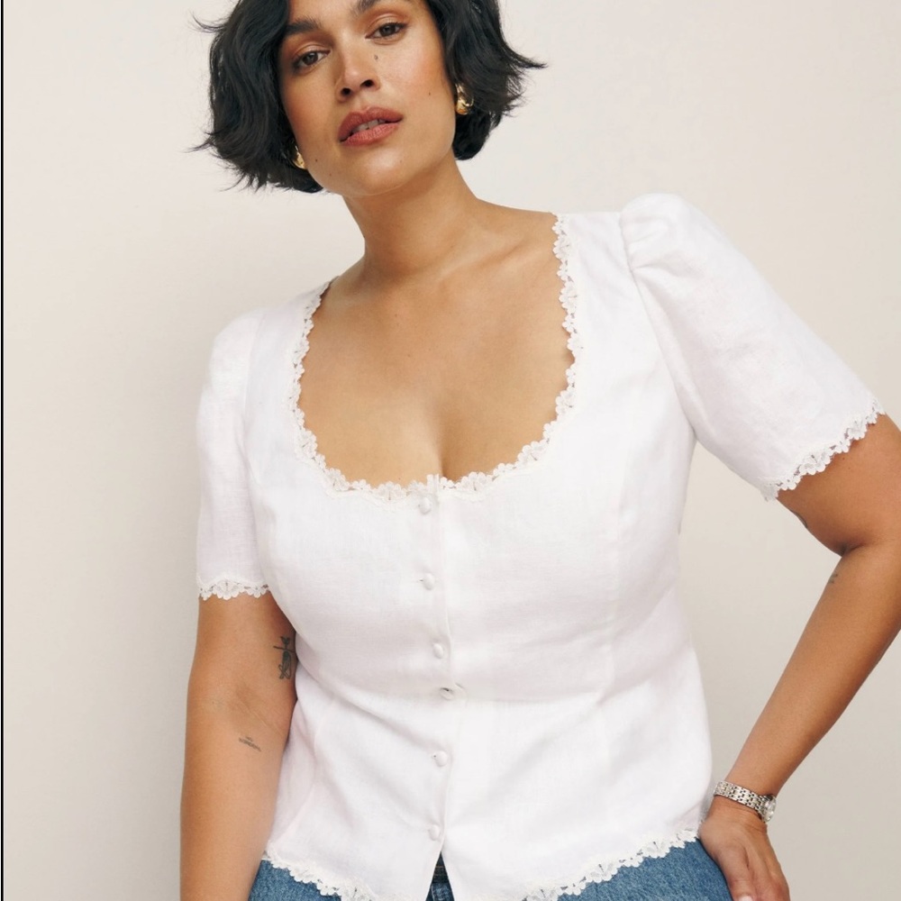 Reformation Anabella Linen Top Es Ivory - Size 14